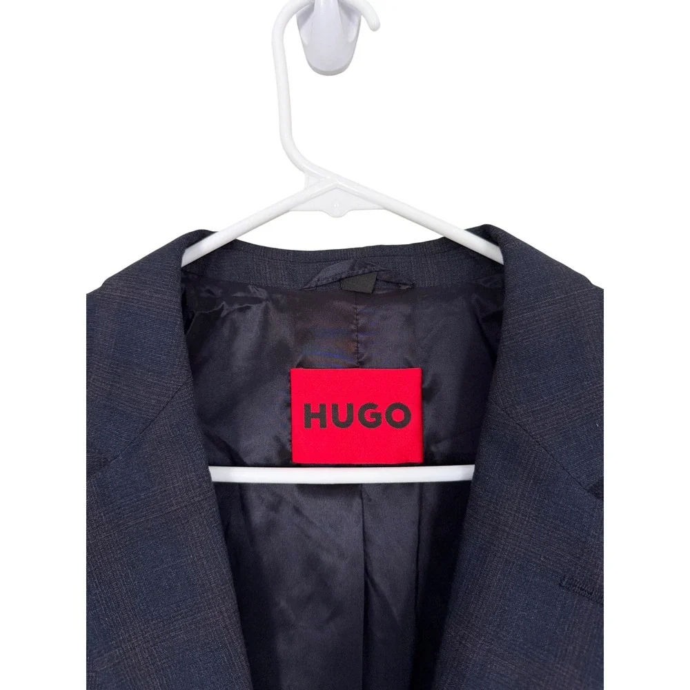 Hugo Boss Mens Kari232X Dark Blue Plaid Modern Fit Suit‎ Jacket Blazer 40R New